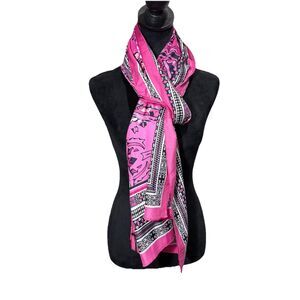Vintage The Limited Long Pink White Black Silky Scarf 40” x 28”